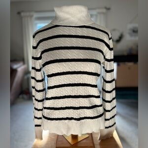 100% Cotton Large American Living Black and White Striped Turtleneck Sweater